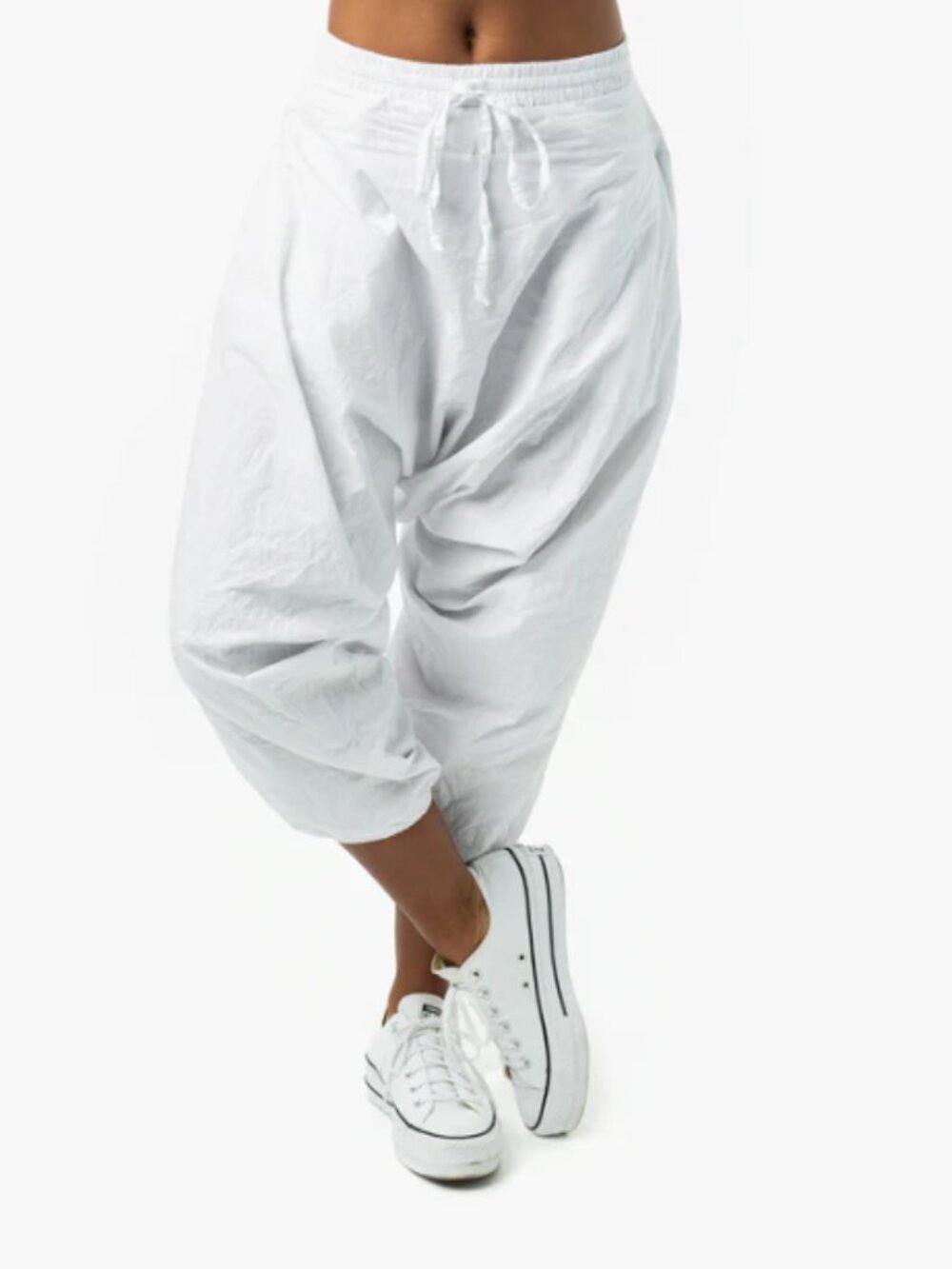BUDDHA PANTS I Unisex Savannah White Cotton Fall Harem Aladdin Hammer Pants, L